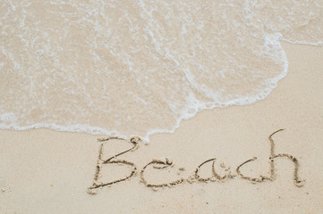 beach, word drawn on the beach