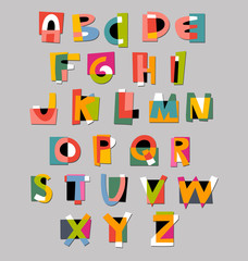 Abstract alphabet font. Paper cut-out style