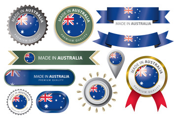 Made in Australia Seal, Australian Flag (Vector Art)