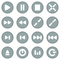 Video player icon set gray color flat design