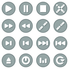Video player icon set gray color flat design with button shadow