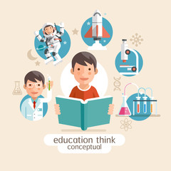 Education thinking conceptual. Children holding books. Vector il