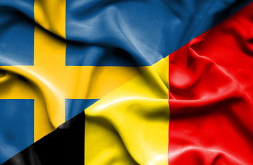 Waving flag of Belgium and Sweden