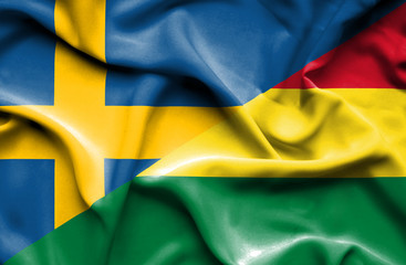 Waving flag of Bolivia and Sweden