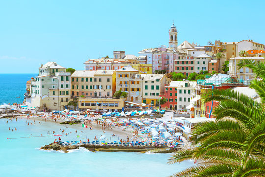 Italy Bogliasco Liguria Genova beach turquoise with houses landscape