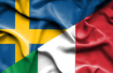Waving flag of Italy and Sweden