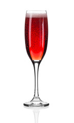 Close up of red champagne glass. 