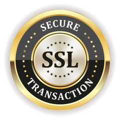 Black ssl secure transaction badge with gold border