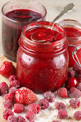 Various jams and berries