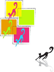 Cats in a cage. Illustration of colorful cats leaving square frames or cages