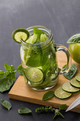 Summer fresh fruit drink. fruit Flavored water mix with lime, ap