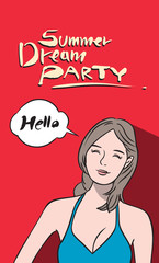 Hand drawing vector pop art illustration of summer party ,urban sexy style. 
