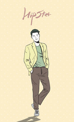 Hand drawing vector pop art illustration of business hipster ,urban retro style.