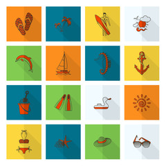 Summer and Beach Simple Flat Icons