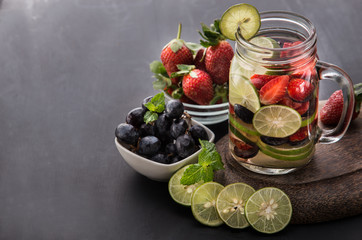 Summer fresh fruit drink. fruit Flavored water mix with strawber