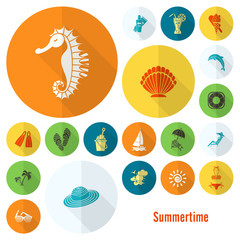 Summer and Beach Simple Flat Icons