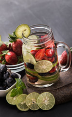 Summer fresh fruit drink. fruit Flavored water mix with strawber