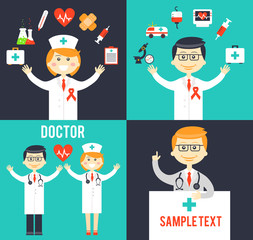 Doctors with medical icons posters