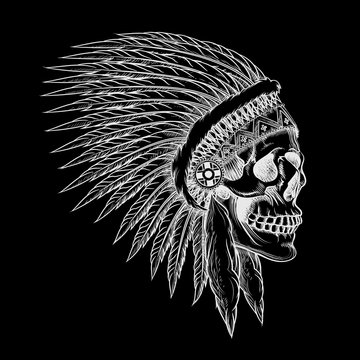 Vector skull of indian chief in hand drawing style