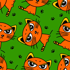 red cat seamless pattern