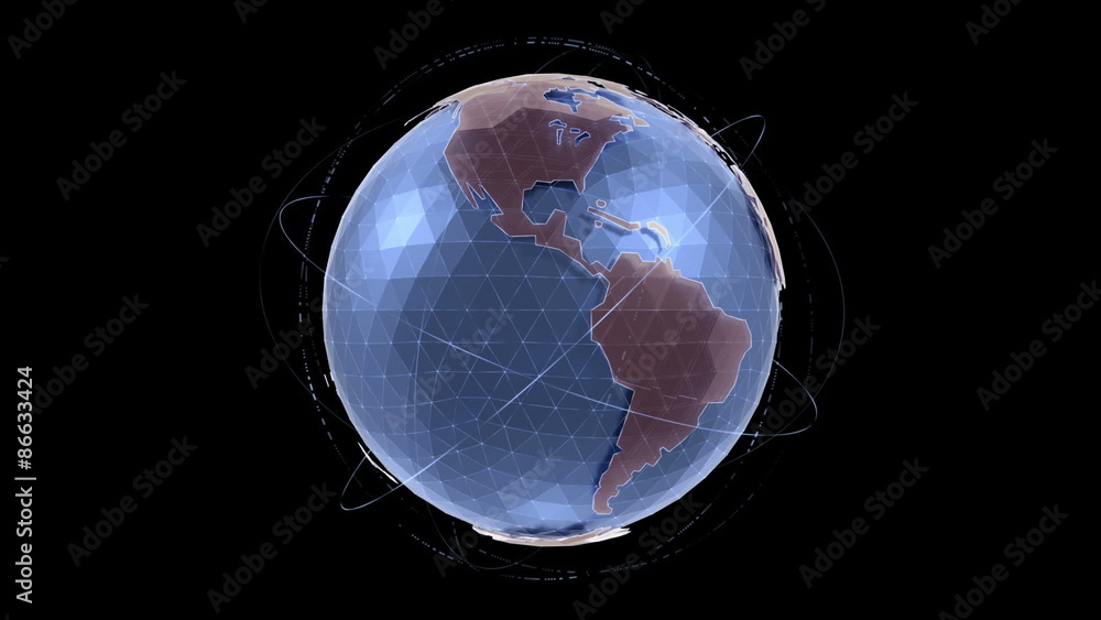 Poster holographic 3d model of a rotating globe with luma matte channel
