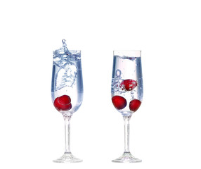 collage cherry splash in a cocktail glass on white