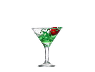   green cocktail with  isolated on white background