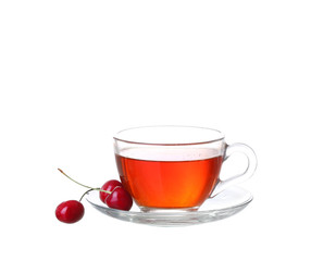 tea with cherry on white