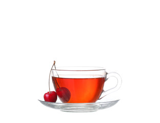 tea with cherry on white