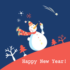 Christmas greeting card with snowman