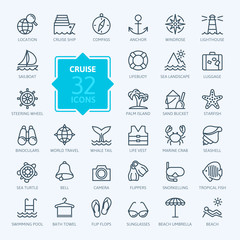 Fototapeta premium Outline web icon set - journey, vacation, cruise