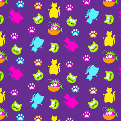 Fun cat and fish pattern with trace print