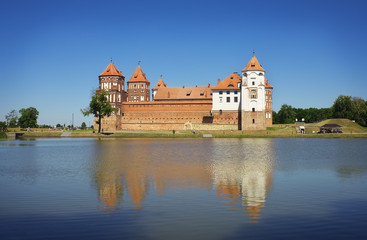 Fototapeta na wymiar Castle in town Mir of Belarus. Medieval Mir castle