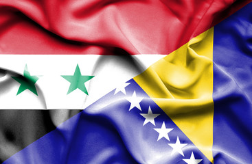 Waving flag of Bosnia and Herzegovina and Syria