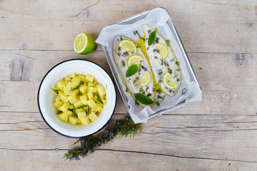 Sogliola alle erbe aromatiche con patate al rosmarino