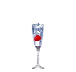 Strawberry splash in a cocktail glass on white