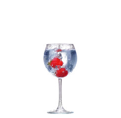 Strawberry splash in a cocktail glass on white