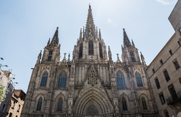 Cathedral of the Holy Cross and Saint Eulalia at Gothic Quarter in Barcelona, Spain