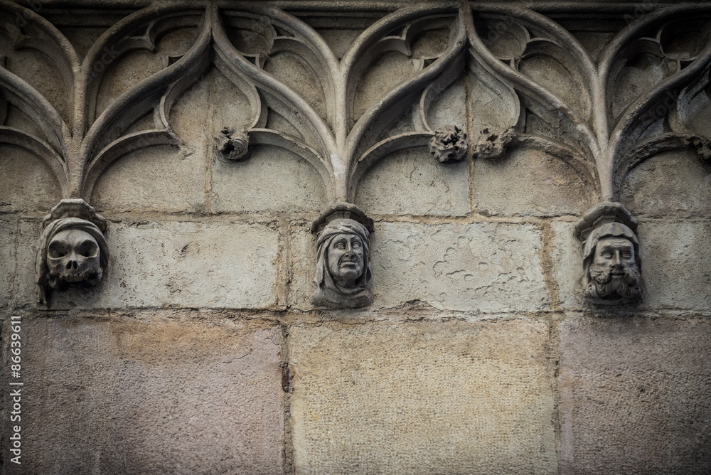 Wall mural details of Palau de la Generalitat de Catalunya at Gothic Quarter in Barcelona, Spain