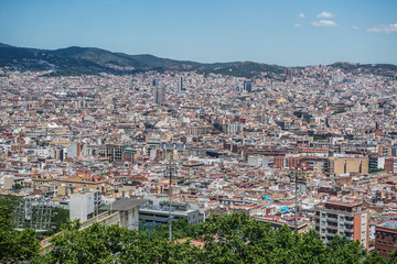 Fototapeta na wymiar Aerial view from Jew Mountain - Montjuic hill in Barcelona, Spain