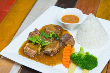 ribs pork with sweet sauce and rice