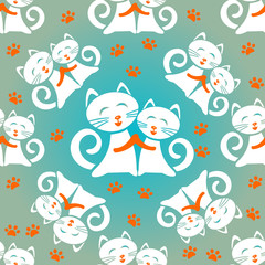 white cats seamless pattern