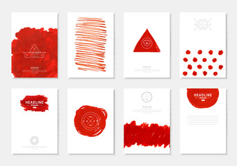 Stylish flyers. Creative cards with watercolor and hipster logos
