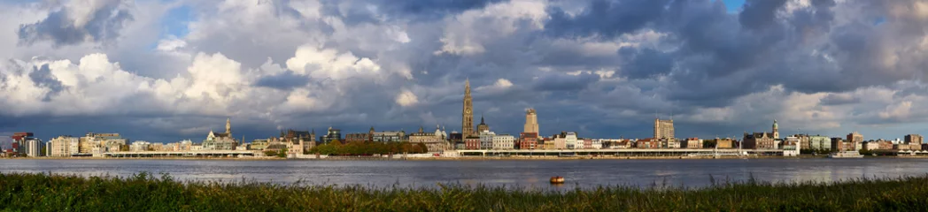 Foto op Plexiglas Antwerpen Avond bewolkt panorama van de stad Antwerpen