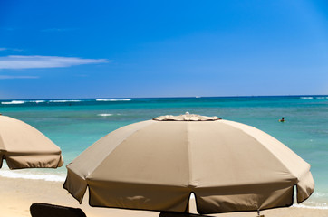 The parasols over Waikiki Beach
