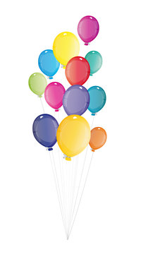 Viele bunte Luftballons fliegen hoch - Einladung zum Geburtstag - Feier - Jubiläum - Gutschein