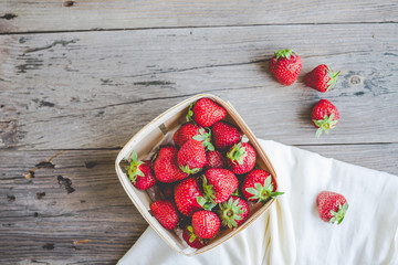 fresh strawberries in a box, summer berries, selective focus