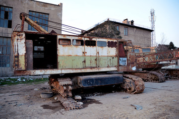 Fototapeta premium Old rusty cranes in an abandoned industrial area
