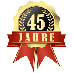 Jubilee button with banner and ribbons for 45 years