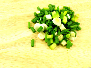 green spring onions cutting